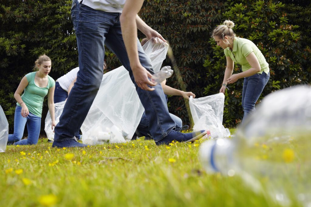 Volunteers cleaning up trash