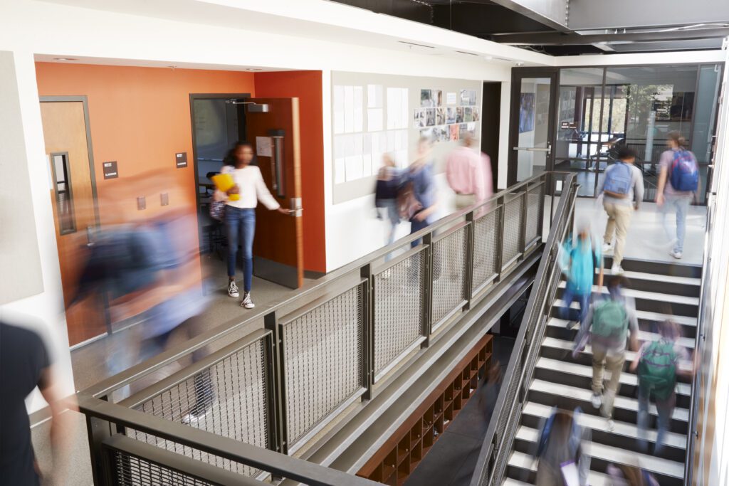 Children in school hallway