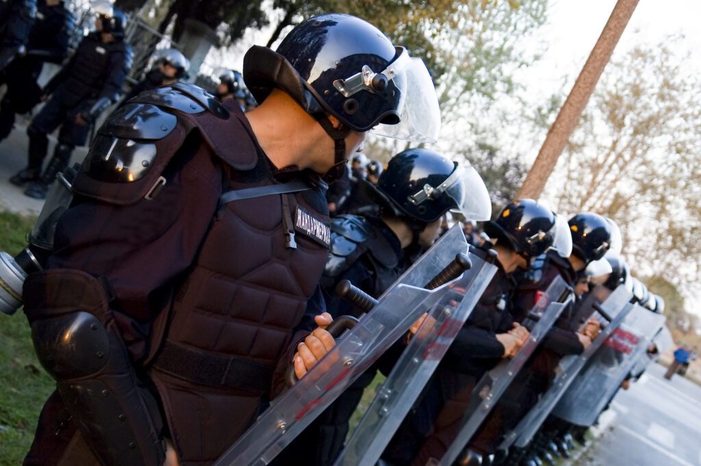 Officers in riot gear