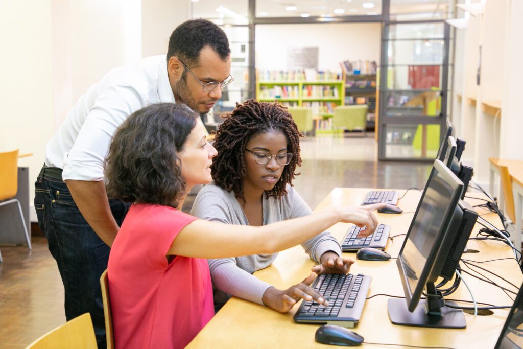 Team working at computers